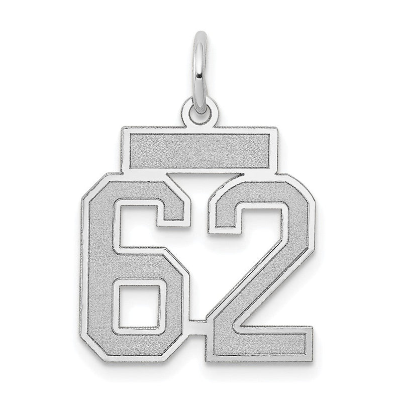 14K Weißgold kleiner satinierter Charm „Zahl 62“