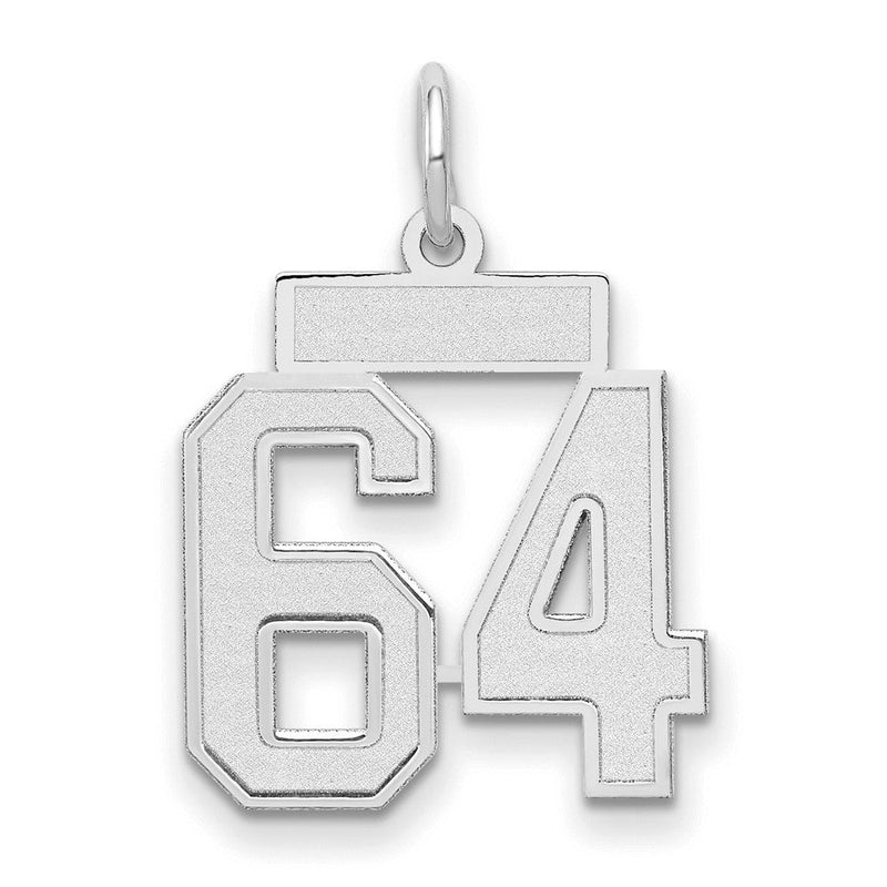 14K Weißgold kleiner satinierter Charm „Zahl 64“