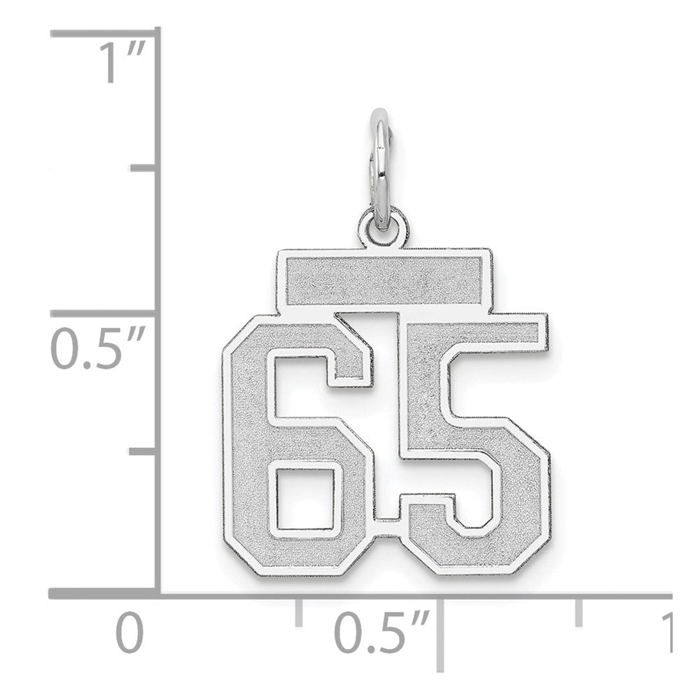 14k Weißgold Kleiner Satin-Charm „Zahl 65“