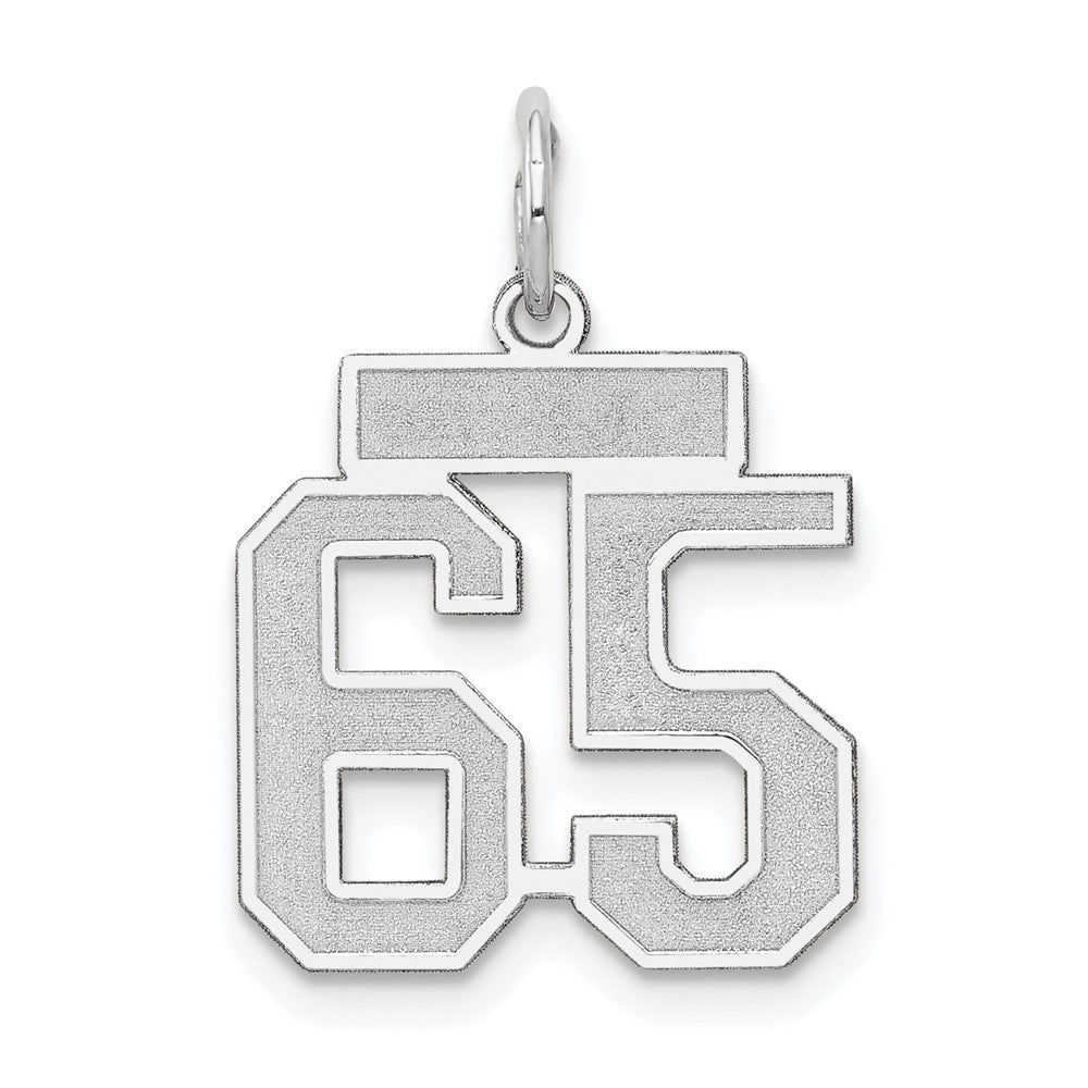 14k Weißgold Kleiner Satin-Charm „Zahl 65“