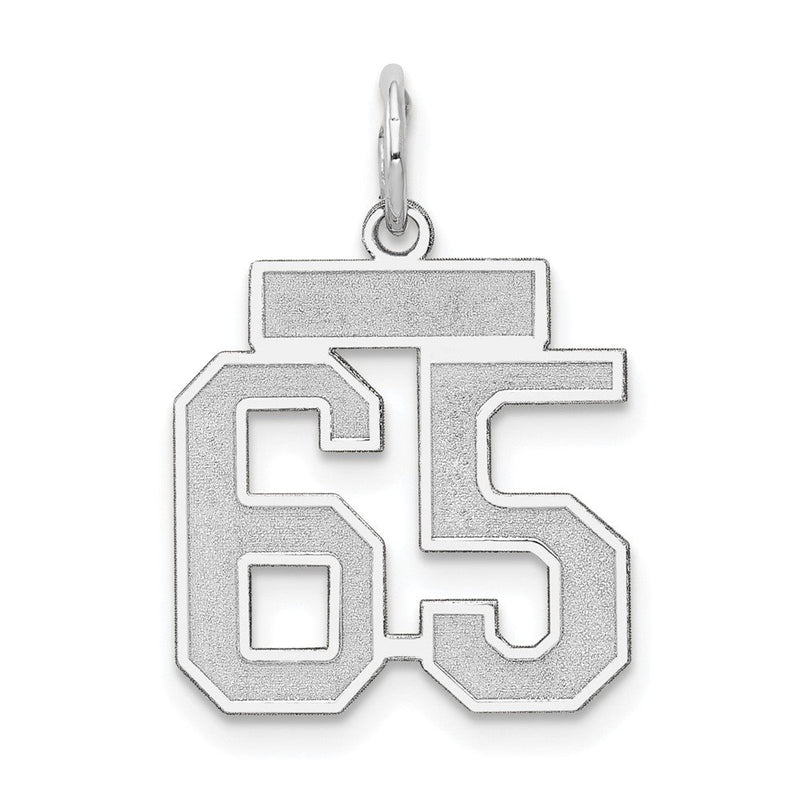 14k Weißgold Kleiner Satin-Charm „Zahl 65“