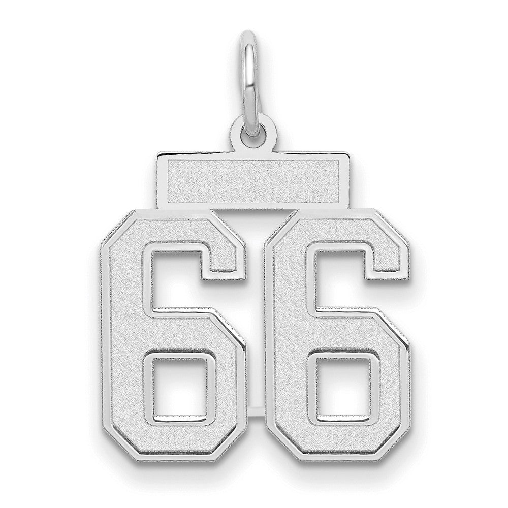 14K Weißgold Kleiner Satin-Charm „Zahl 66“
