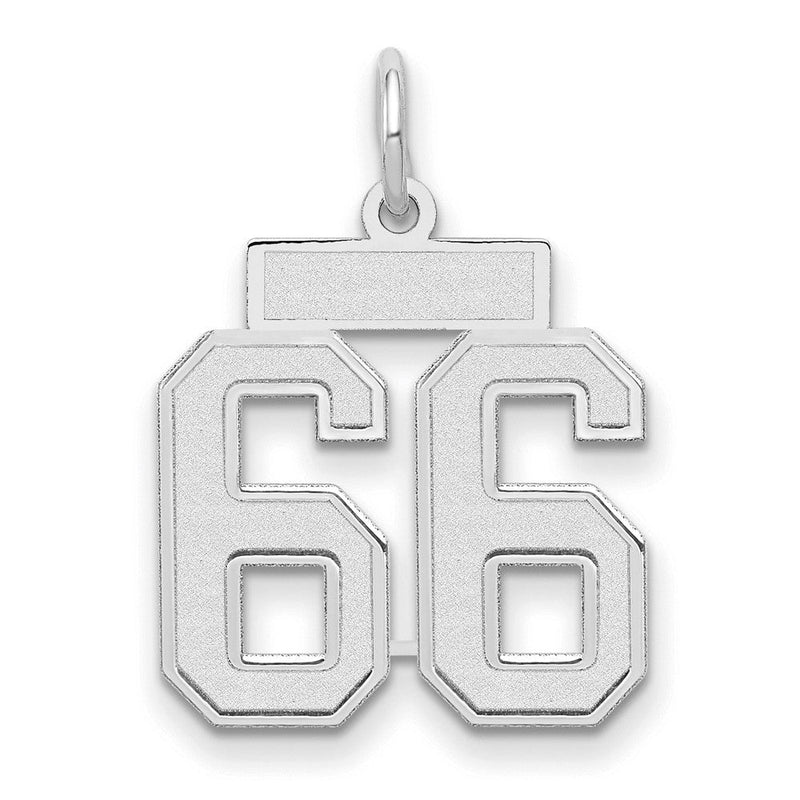 14K Weißgold Kleiner Satin-Charm „Zahl 66“