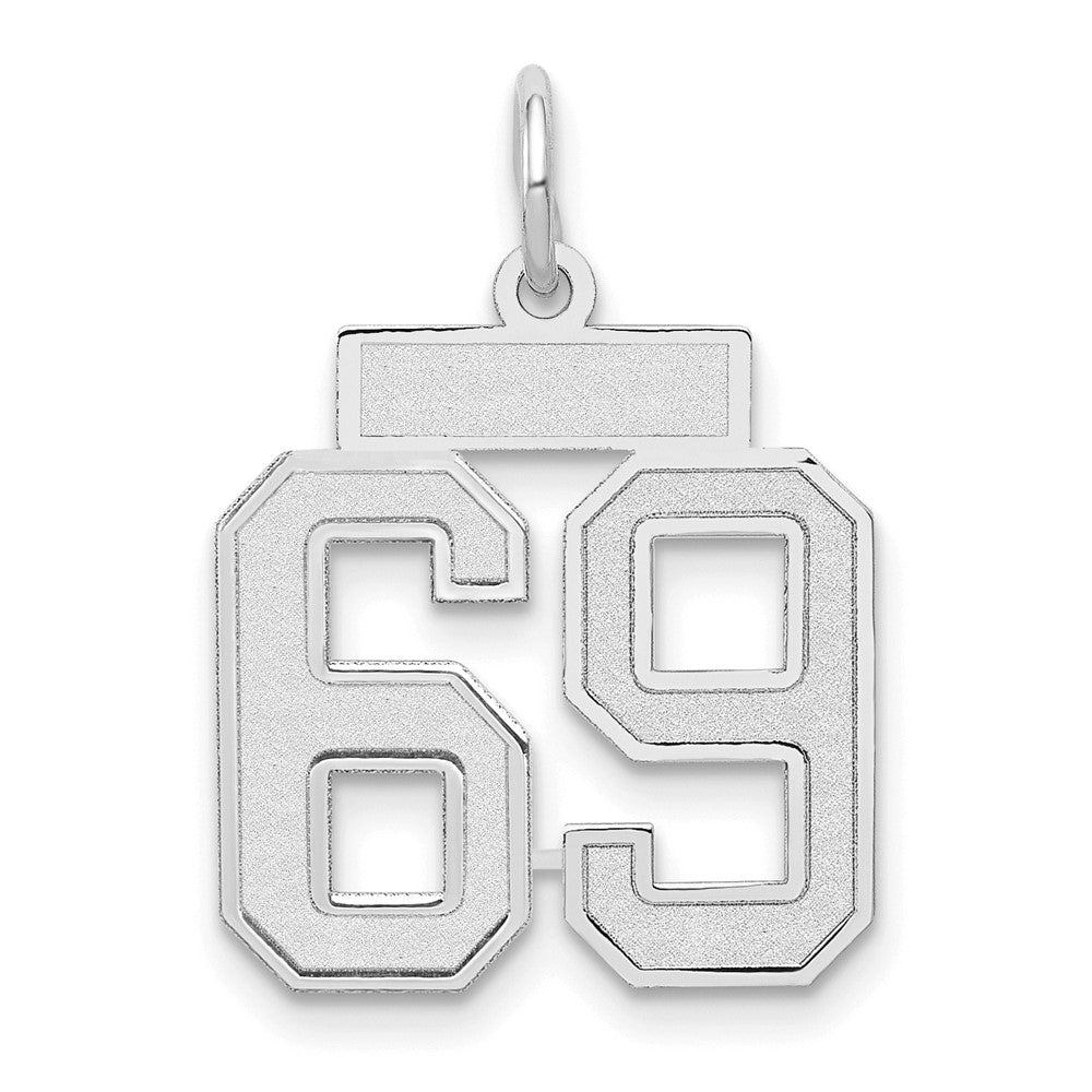 14K Weißgold kleiner satinierter Charm „Zahl 69“