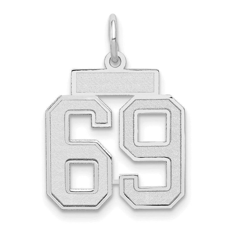 14K Weißgold kleiner satinierter Charm „Zahl 69“