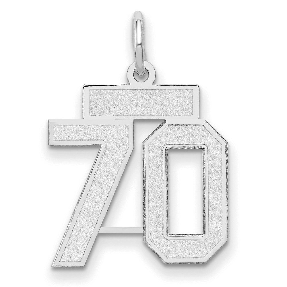 14K Weißgold kleiner satinierter Charm „Zahl 70“