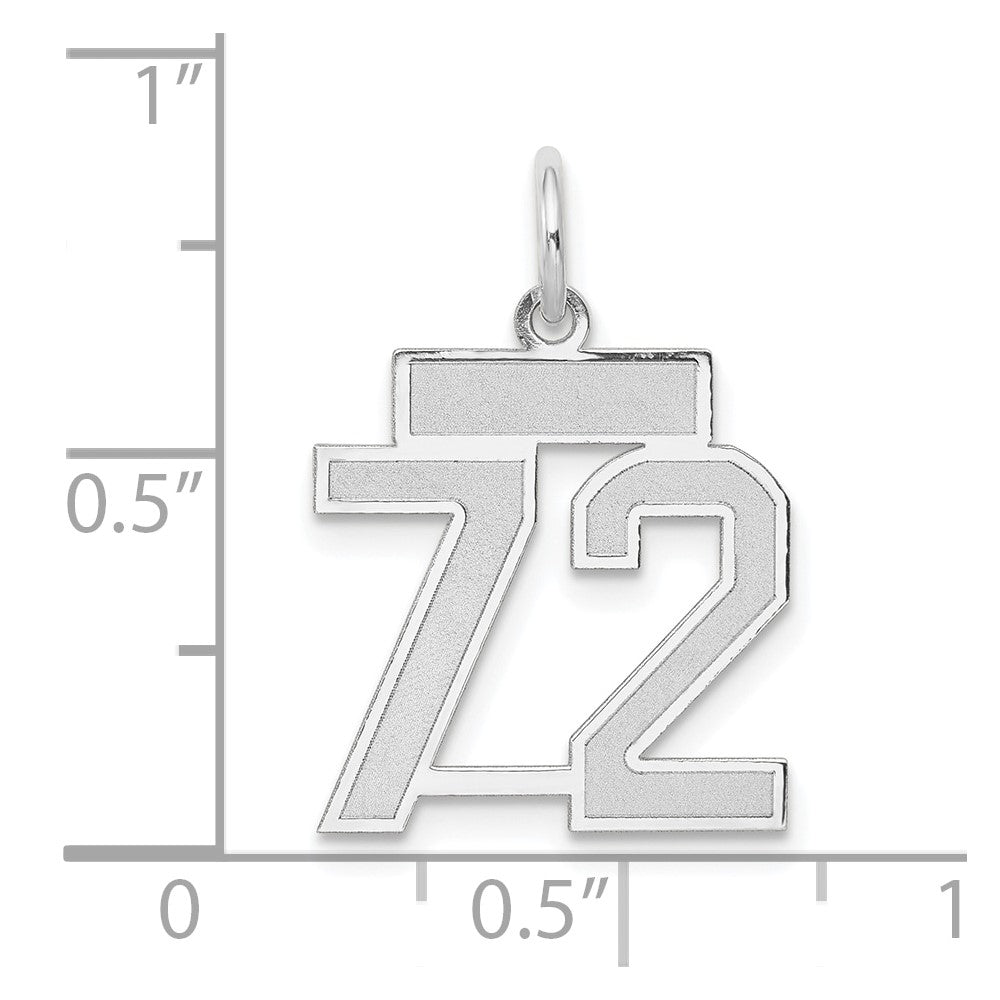 14K Weißgold kleiner satinierter Charm „Zahl 72“