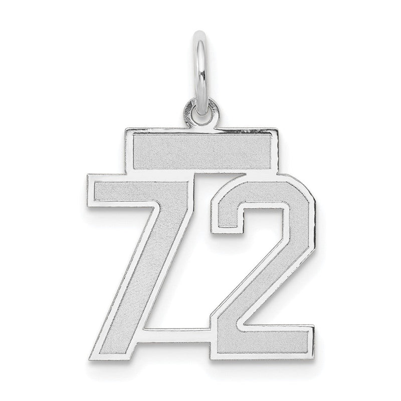 14K Weißgold kleiner satinierter Charm „Zahl 72“