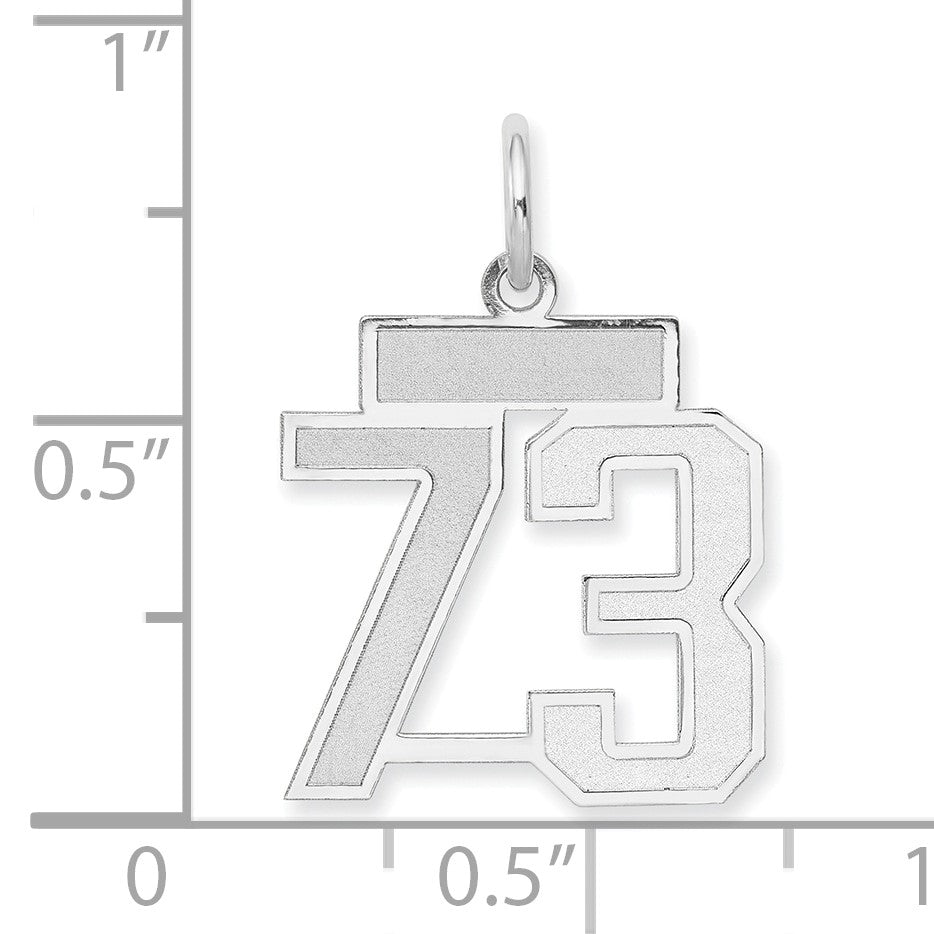14K Weißgold kleiner satinierter Charm „Zahl 73“