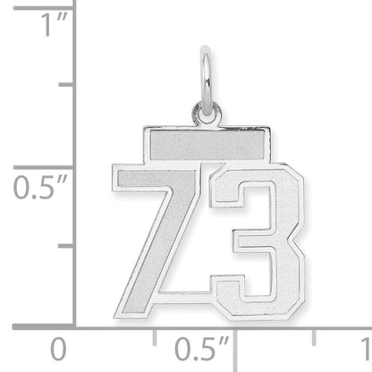 14K Weißgold kleiner satinierter Charm „Zahl 73“