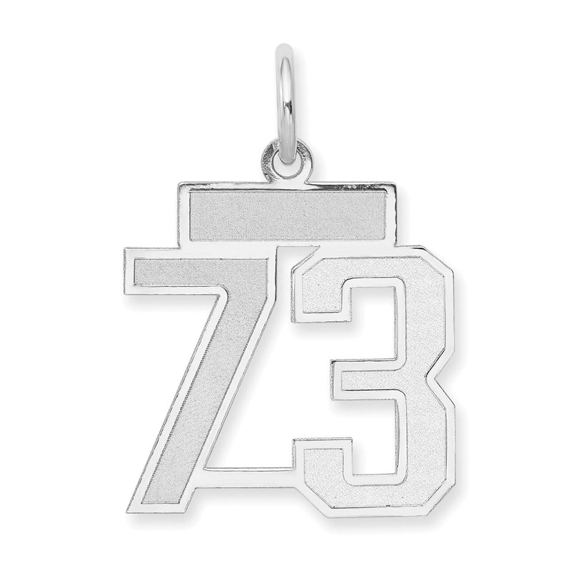 14K Weißgold kleiner satinierter Charm „Zahl 73“