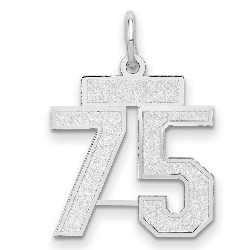 14K Weißgold kleiner satinierter Charm „Nummer 75“