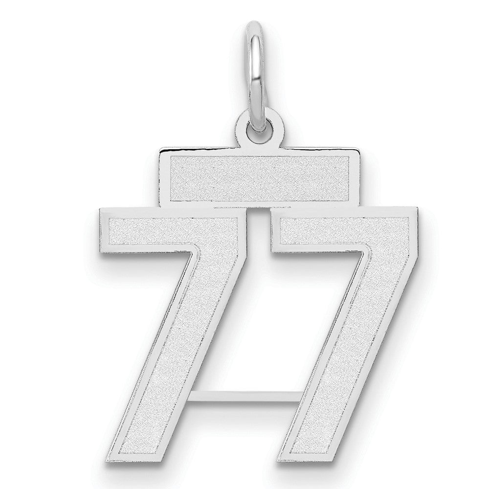 14K Weißgold kleiner Satin-Charm „Zahl 77“