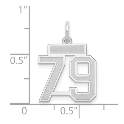 14K Weißgold kleiner Zahl-79-Charm mit Satinfinish