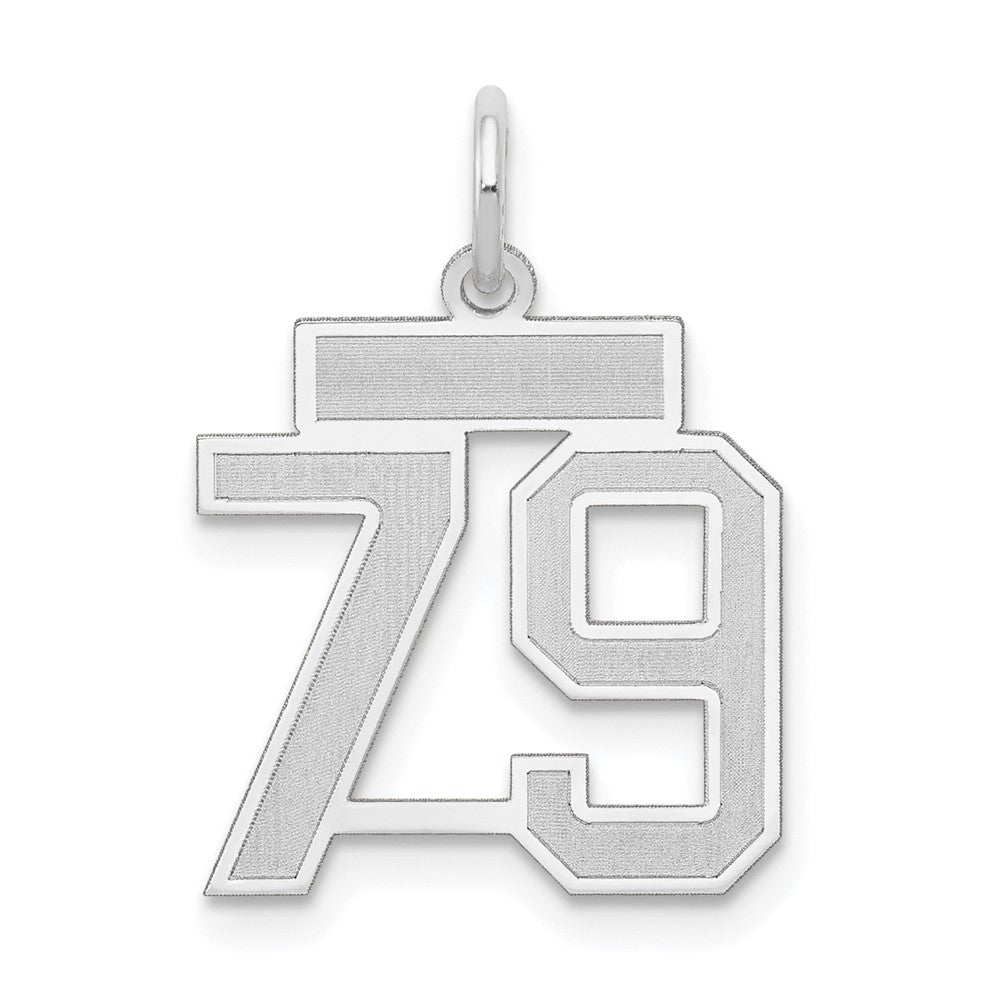 14K Weißgold kleiner Zahl-79-Charm mit Satinfinish