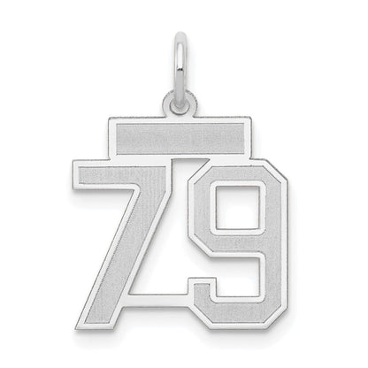 14K Weißgold kleiner Zahl-79-Charm mit Satinfinish