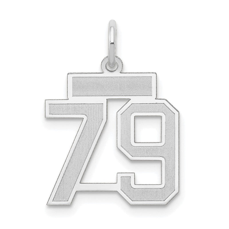 14K Weißgold kleiner Zahl-79-Charm mit Satinfinish