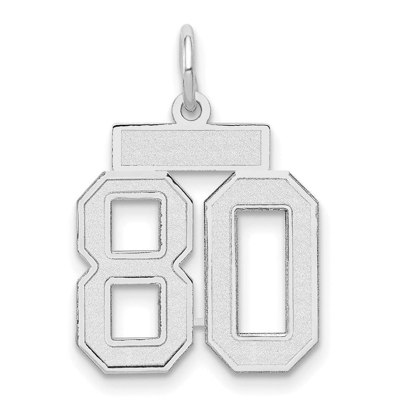 14K Weißgold Kleiner Satin-Charm „Zahl 80“