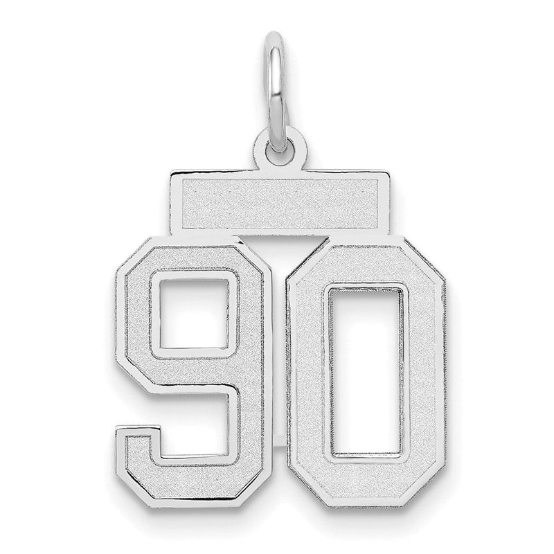 14K Weißgold kleiner satinierter Charm „Zahl 90“