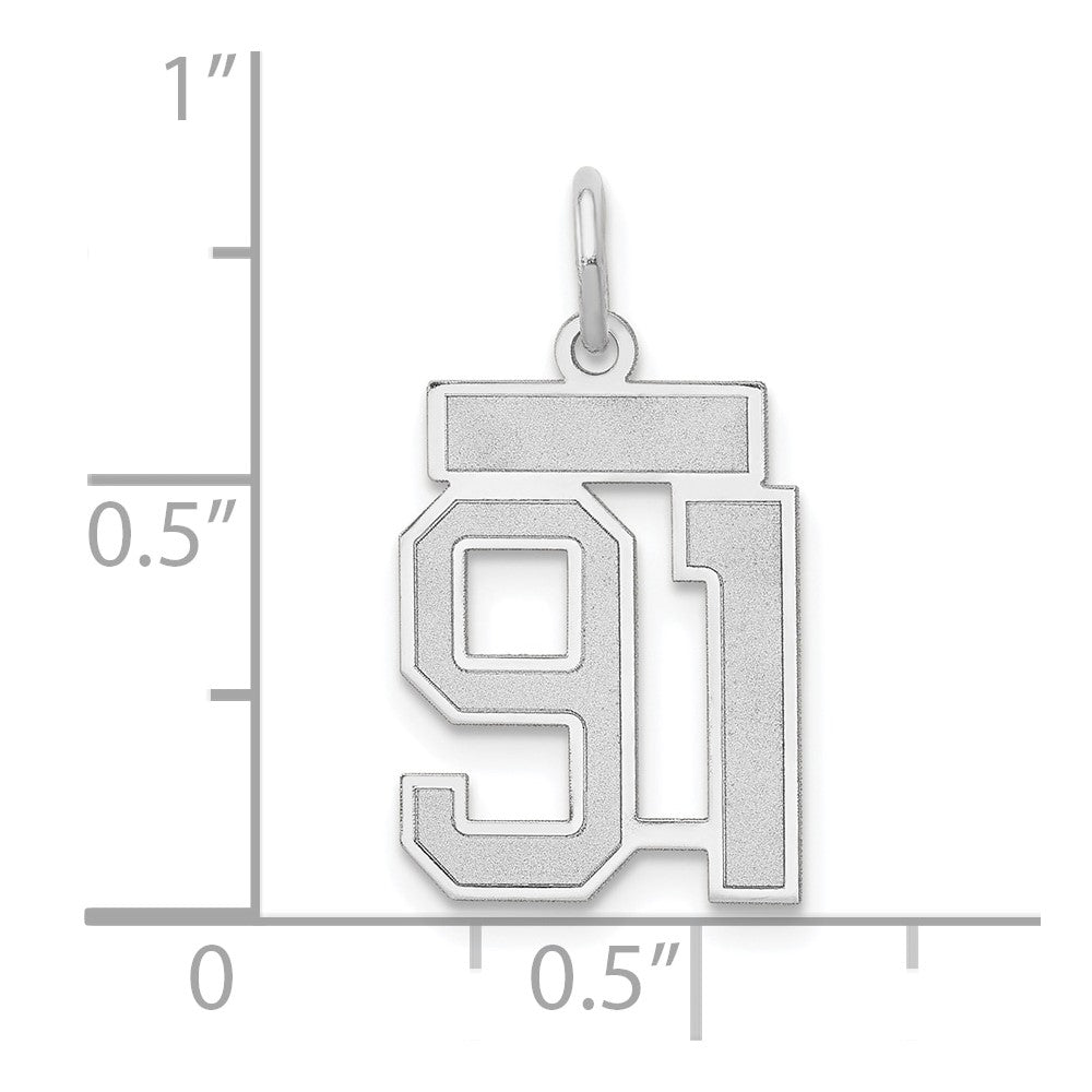 14K Weißgold kleiner Charm mit Satinfinish „Zahl 91“
