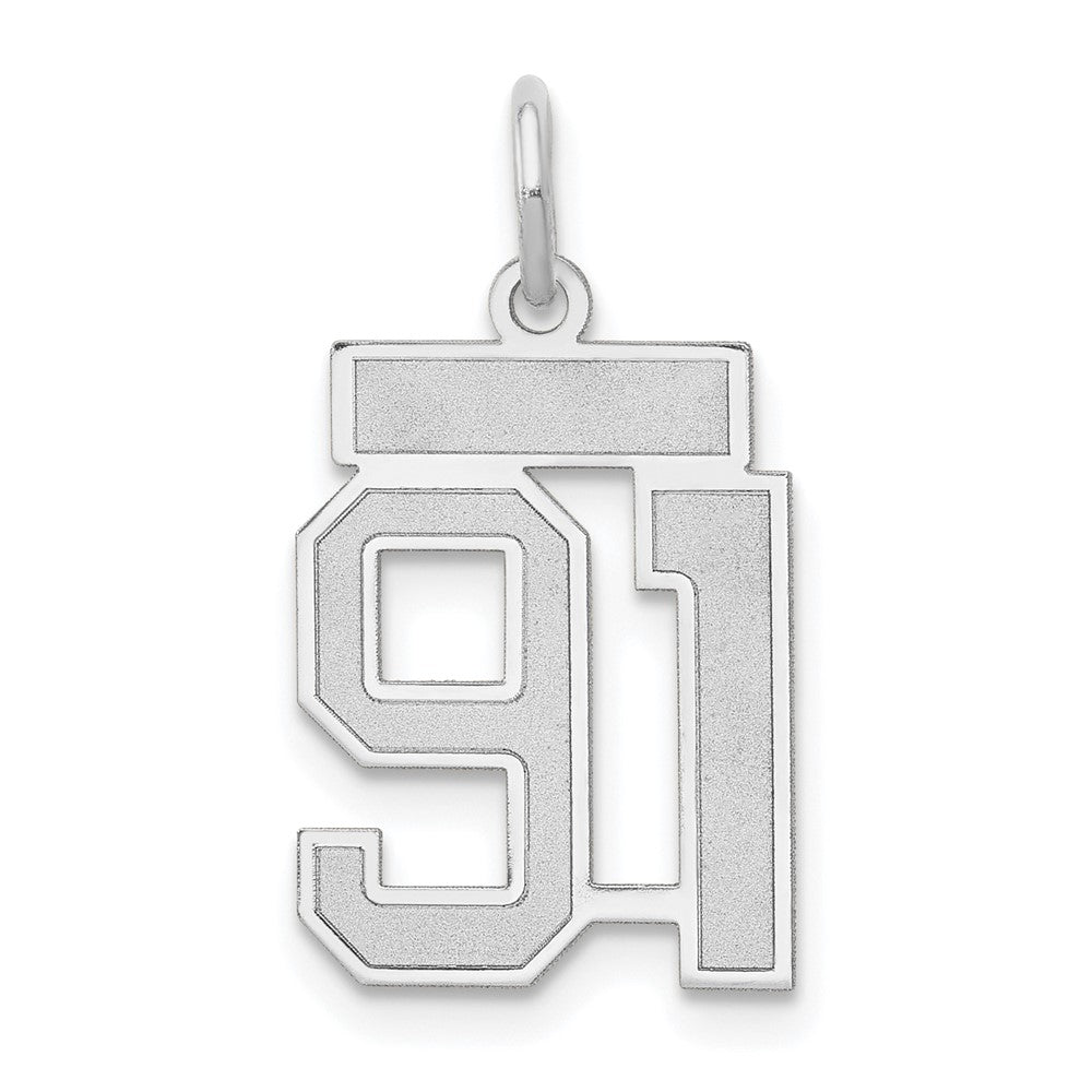 14K Weißgold kleiner Charm mit Satinfinish „Zahl 91“