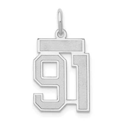 14K Weißgold kleiner Charm mit Satinfinish „Zahl 91“