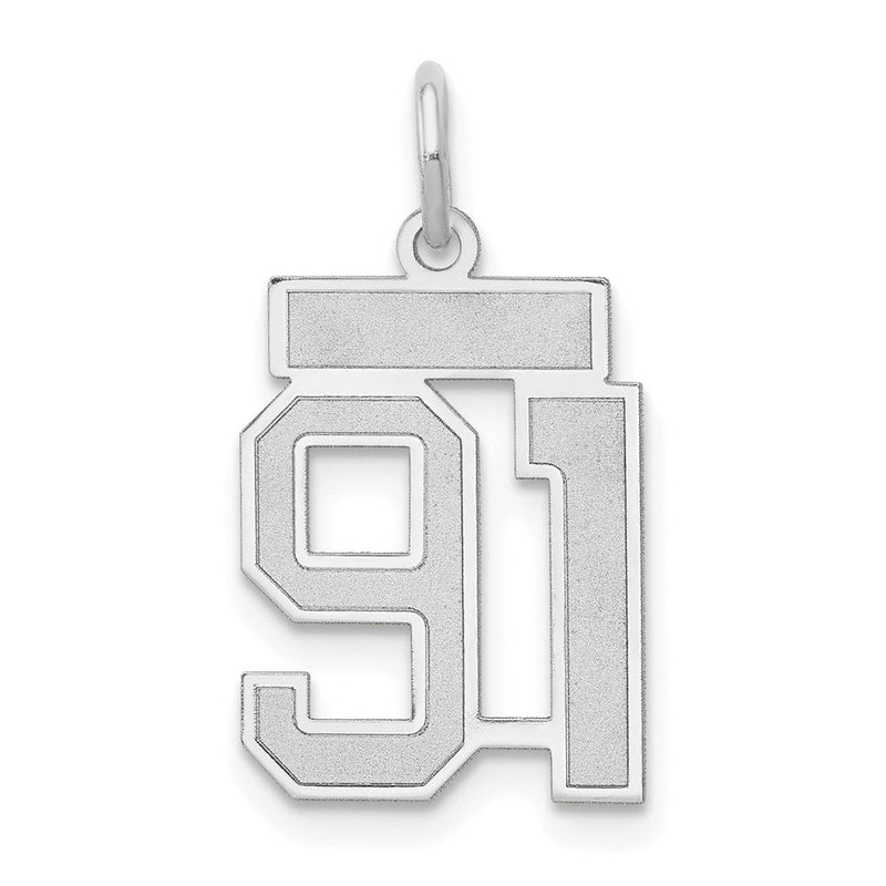 14K Weißgold kleiner Charm mit Satinfinish „Zahl 91“
