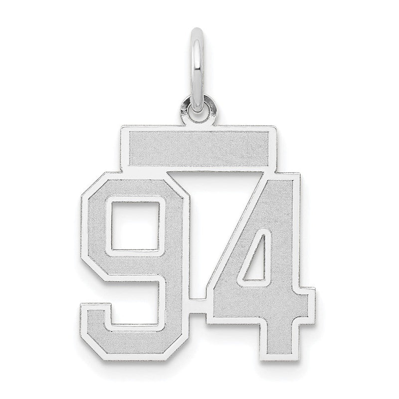 14K Weißgold Kleiner Satin-Zahlen-Charm „94“