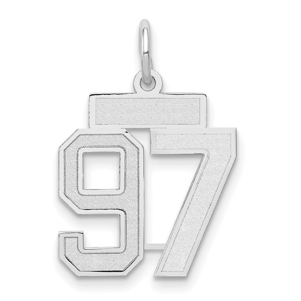 14k Weißgold Kleiner Satin-Charm „Zahl 97“