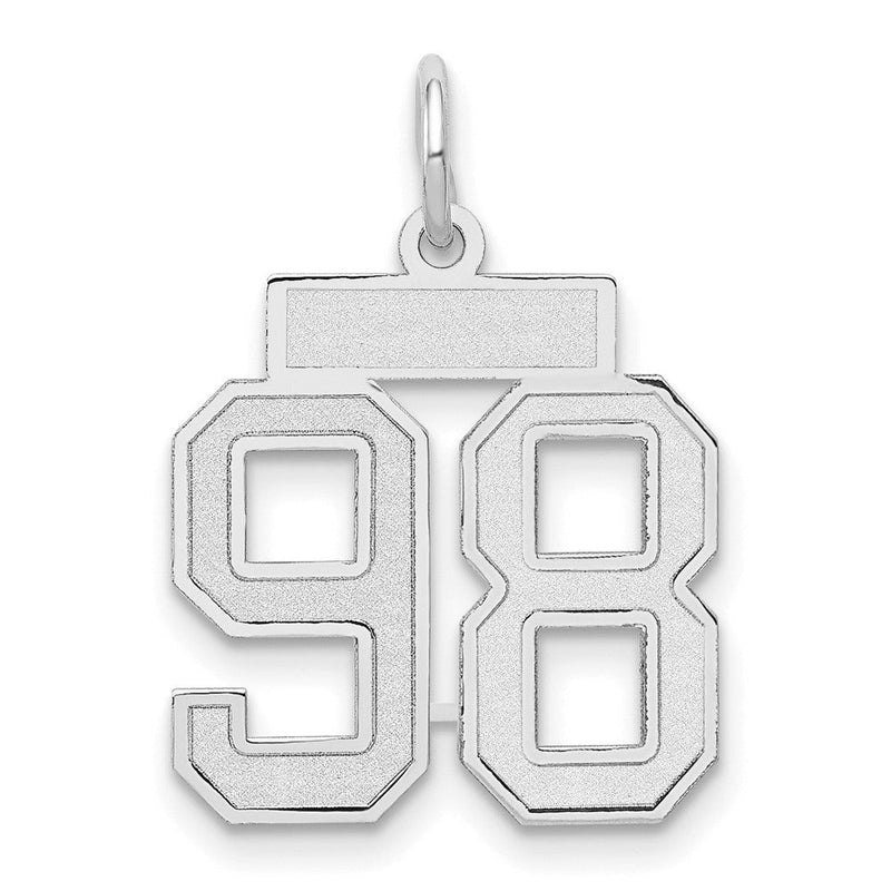 14K Weißgold kleiner satinierter Charm „Nummer 98“
