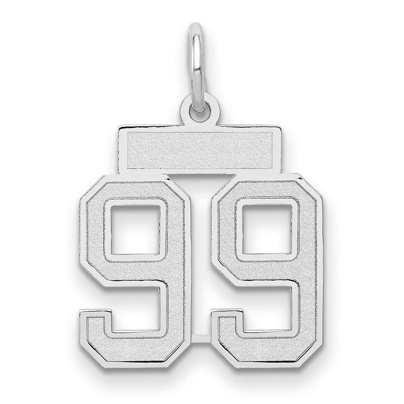 14K Weißgold Kleiner Satin-Charm Zahl 99