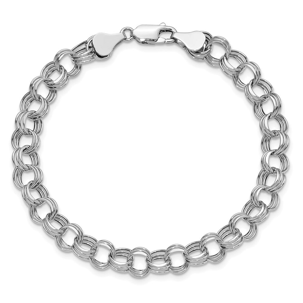 14K Weißgold 7.5mm Hohl Dreifach Glieder Charm Armband
