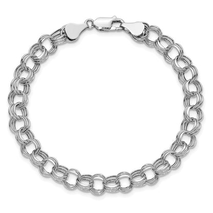 14K Weißgold 7.5mm Hohl Dreifach Glieder Charm Armband
