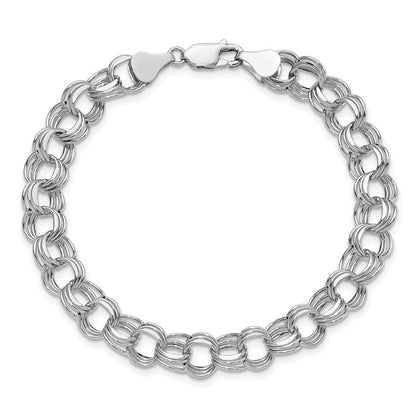 14K Weißgold 8.5mm Hohl Dreifach Glieder Charm Armband