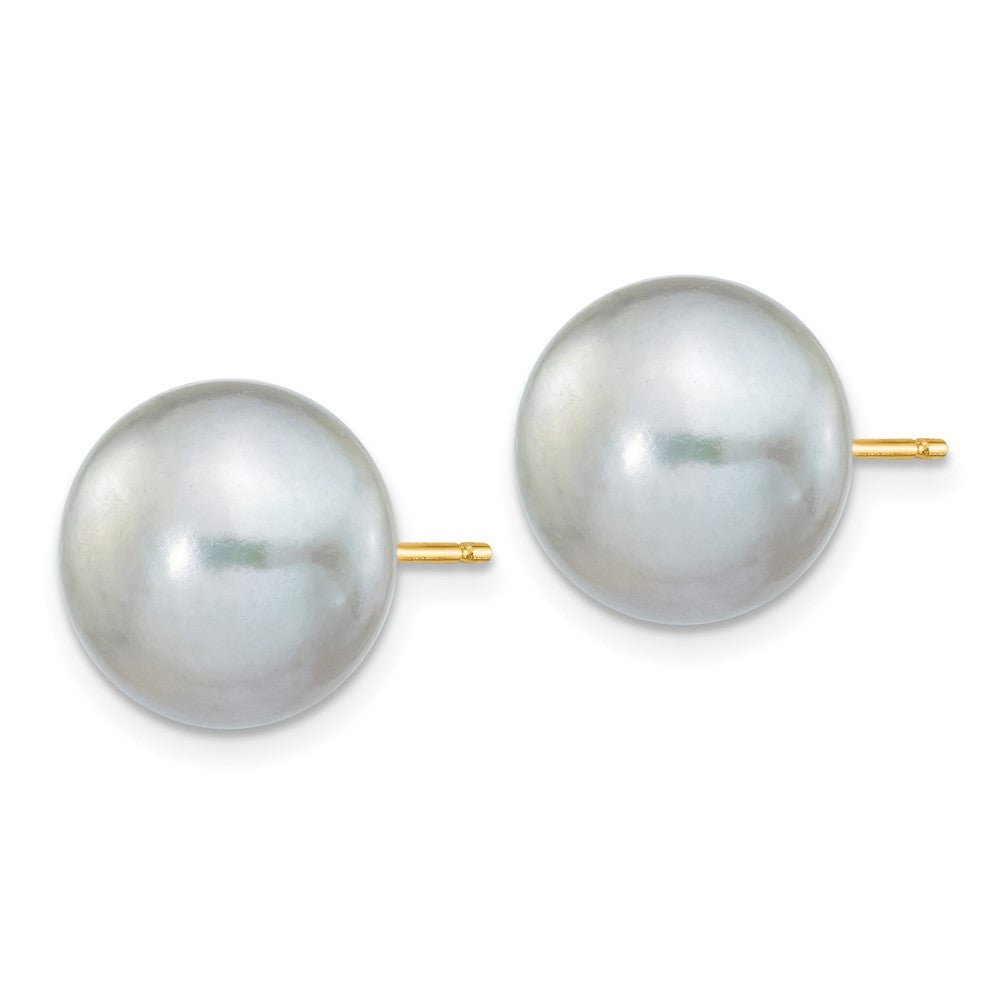 14K Gelbgold 10-11mm Grau Knopf Süßwasser Zuchtperle Ohrstecker