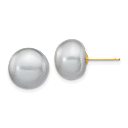 14K Gelbgold 10-11mm Grau Knopf Süßwasser Zuchtperle Ohrstecker