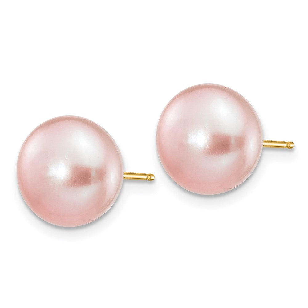 14K Gelbgold 10-11mm Lila Knopf Süßwasser Zuchtperle Ohrstecker