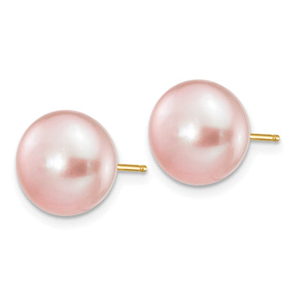 14K Gelbgold 10-11mm Lila Knopf Süßwasser Zuchtperle Ohrstecker