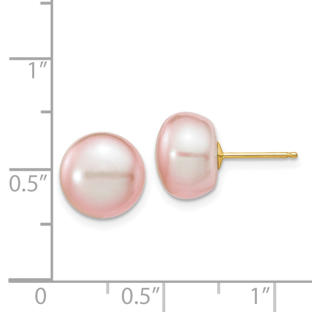 14K Gelbgold 10-11mm Lila Knopf Süßwasser Zuchtperle Ohrstecker
