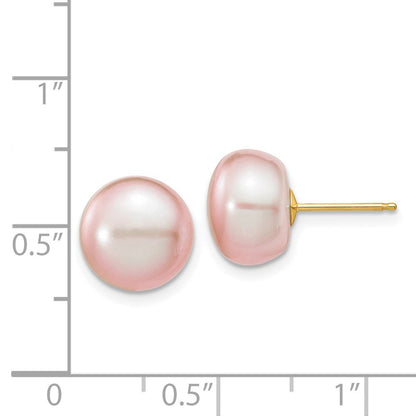 14K Gelbgold 10-11mm Lila Knopf Süßwasser Zuchtperle Ohrstecker