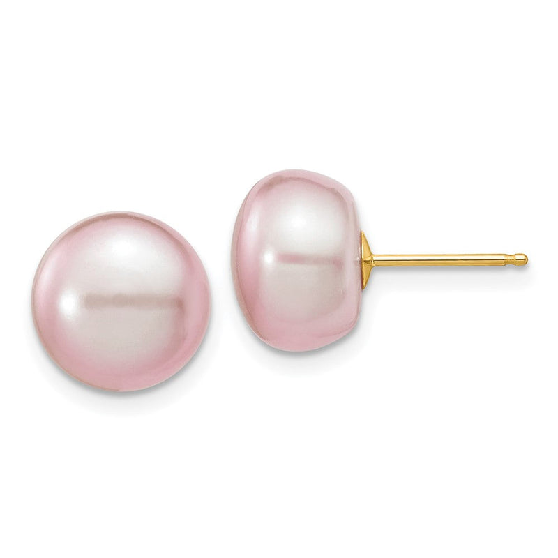 14K Gelbgold 10-11mm Lila Knopf Süßwasser Zuchtperle Ohrstecker