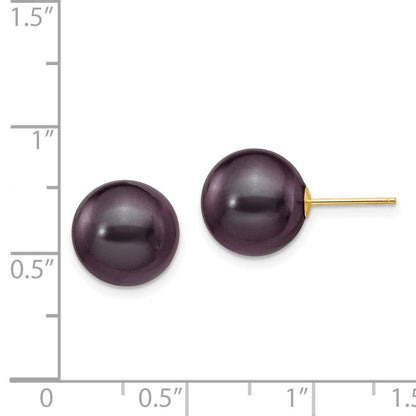 14K Gelbgold 10 11mm Schwarz Rund Süßwasser Zuchtperle Ohrstecker