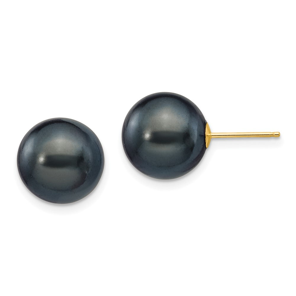 14K Gelbgold 10 11mm Schwarz Rund Süßwasser Zuchtperle Ohrstecker