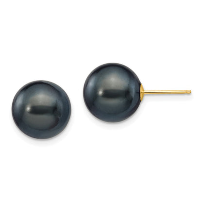 14K Gelbgold 10 11mm Schwarz Rund Süßwasser Zuchtperle Ohrstecker