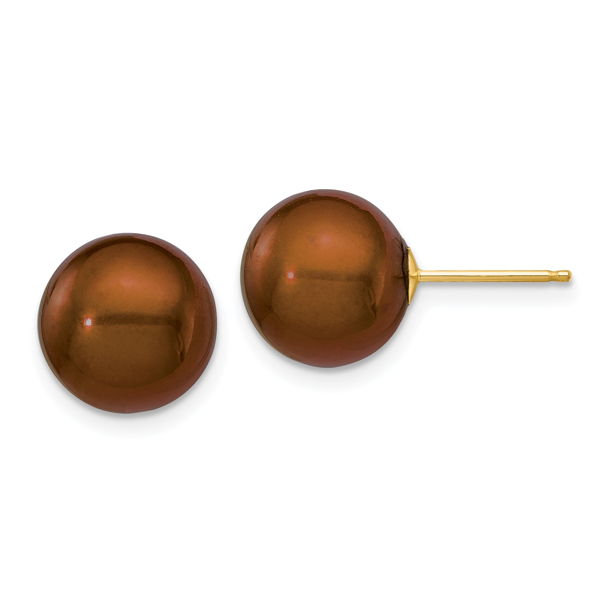 14K Gelbgold 10 11mm Braun Rund Süßwasser Zuchtperle Ohrstecker