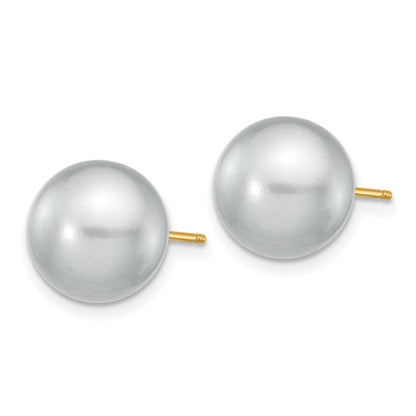 14K Gelbgold 10 11mm Grau Rund Süßwasser Zuchtperle Ohrstecker