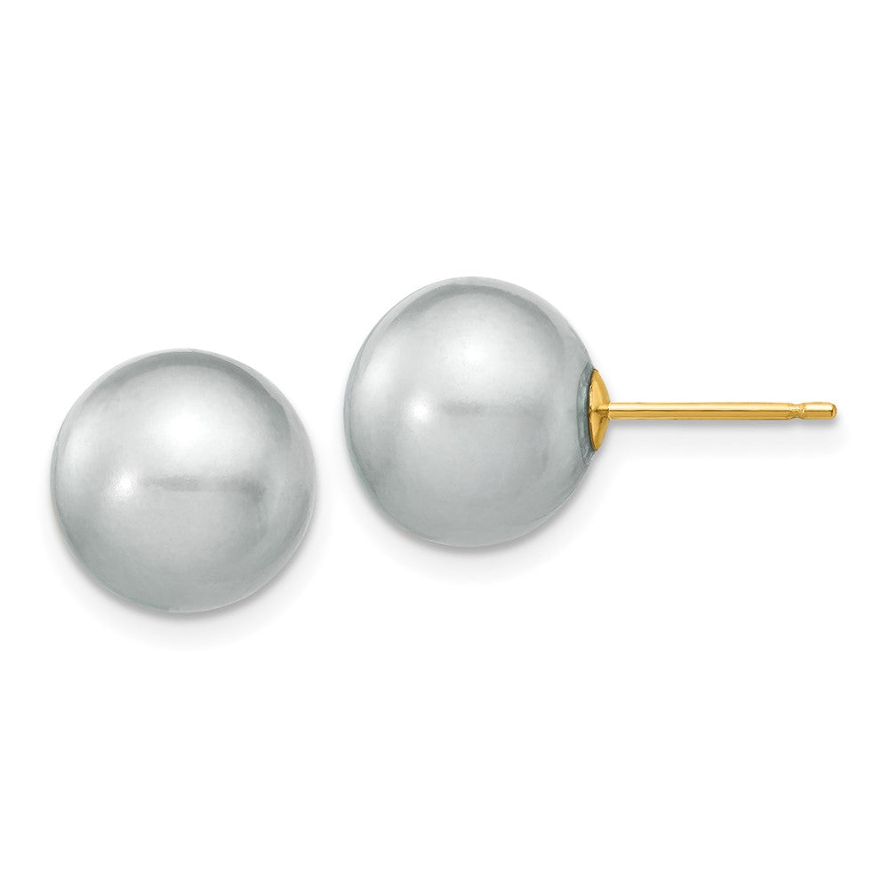 14K Gelbgold 10 11mm Grau Rund Süßwasser Zuchtperle Ohrstecker