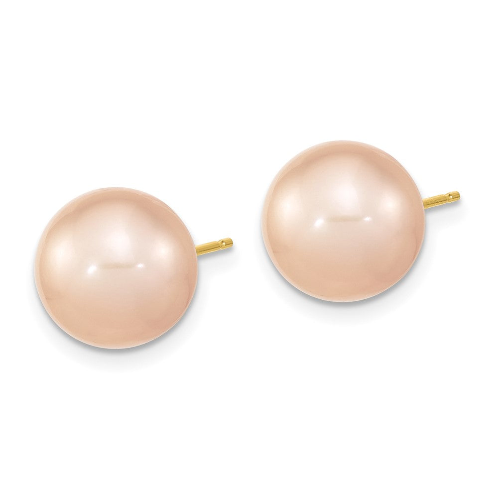 14K Gelbgold 10 11mm Rosa Rund Süßwasser Zuchtperle Ohrstecker