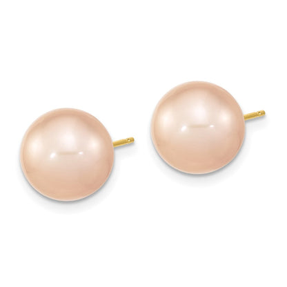 14K Gelbgold 10 11mm Rosa Rund Süßwasser Zuchtperle Ohrstecker