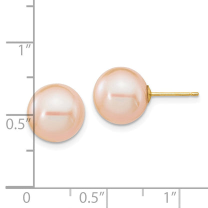14K Gelbgold 10 11mm Rosa Rund Süßwasser Zuchtperle Ohrstecker